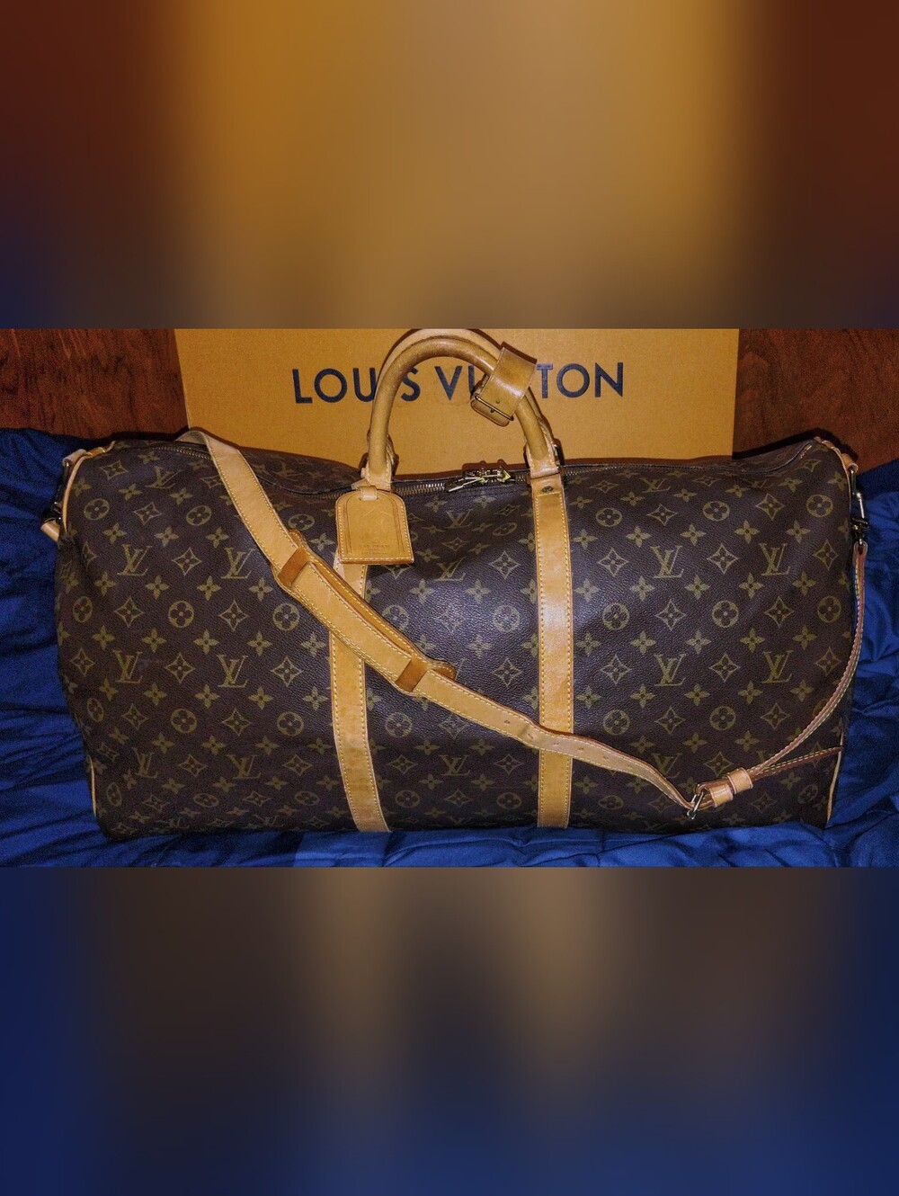 Louis Vuitton 60 Monogram Canvas Duffel Keepall with Tan Leather Trim - Picture 2 of 13
